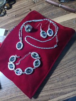 5 piece rainbow mystic topaz silver set jewelery