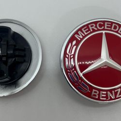 New 57mm Mercedes Red hood badge emblem ornament.  See All 12 Pics Sold Separately SHIPPING AVAILABLE 