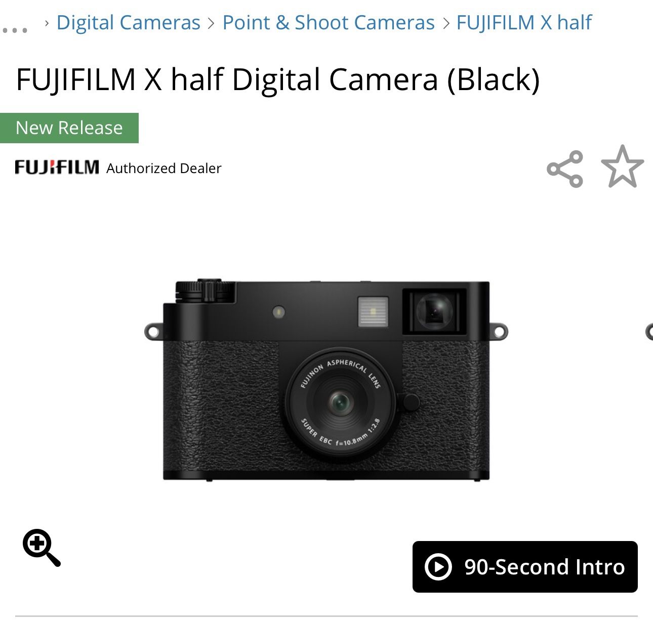 Fujifilm X Half Digital Camera Black Brand New