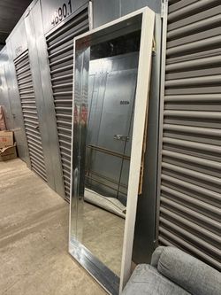 Large Floor Mirror with Silver Metal Frame