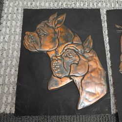 Vintage Hand Hammered Buffalo And Dog Art 