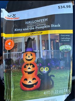 Halloween Inflatable Kitty and Pumpkin