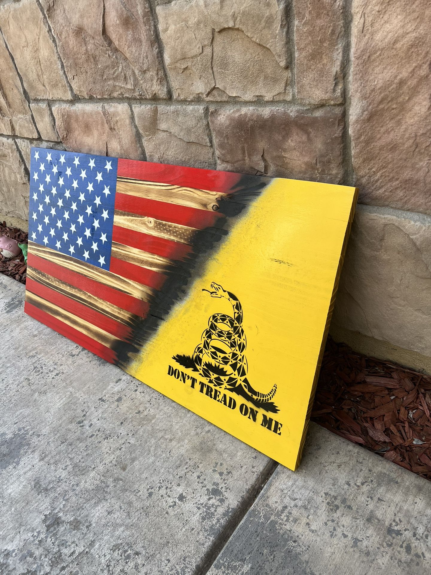 Handcrafted Don’t Tread On Me Wood Flag