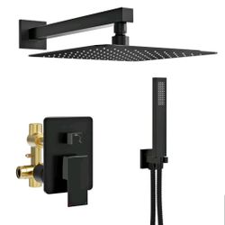 Kurpot Shower System Matte Black 10in Rainfall Head Handshower With Rough-in Valve New