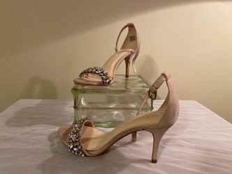 Nine West Embellished Blush Heeled Sandals - Size 8