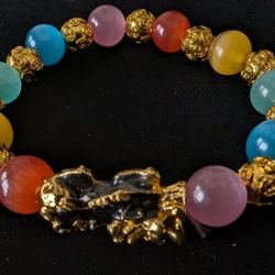 Multi Color Bracelet Pixiu Bracelet, Chinese, Feng Shui Gold Mood Dragons