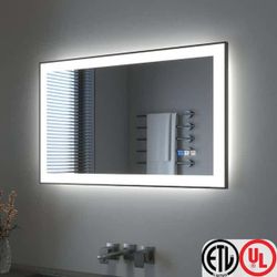 40 in. W x 24 in. H Rectangular Framed LED Anti-Fog Wall Bathroom Vanity Mirror in Black with Backlit and Front Light