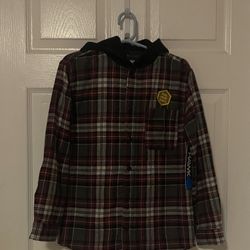 Brand New Boys Plaid Shirt With Hoodie Size M 10/12 (kids)