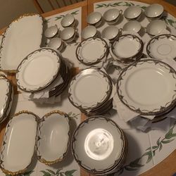 VERY RARE Antique Collectible JPL Limoses France Gold Trimmed Porcelain China Set