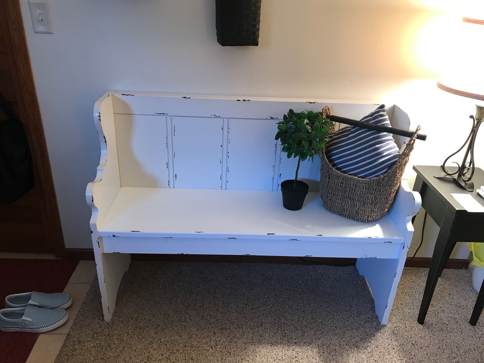 Distressed Ivory Bench (Church Pew)