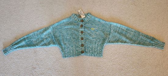 New with tag BDG Teal Cropped Button-Up Cardigan by Urban Outfitters, size XS -TP, 100% cotton