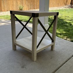 Walker Edison Sedalia Modern White Oak Farmhouse Metal X Side Table 