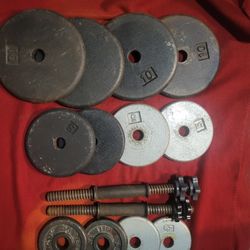 1" HOLE  ADJUSTABLE DUMBBELLS 70LBs.  
4-10s. 4-8s. 4-2.5s 
11525 S HALSTED DUNKIN DONUTS/
7111.S WESTERN WALGREENS 
65$ CASH ONLY AS IS 