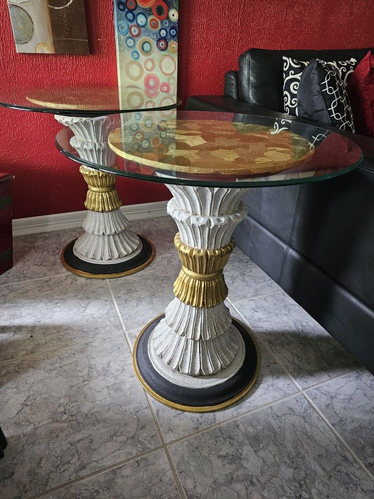 ACCENT TABLES  ARTFULLY DECOUPAGED. ONE OF A KIND