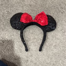 Disney Parks Black And Red Minnie Mouse Sequins Ears 