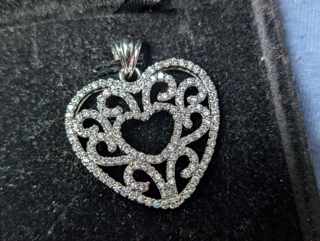 Sterling Silver Heart Diamond Charm