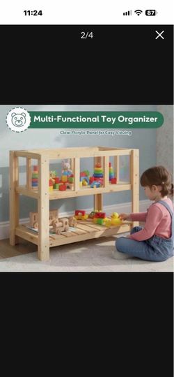Multi-Functional Wooden Toy Organizer Shelf