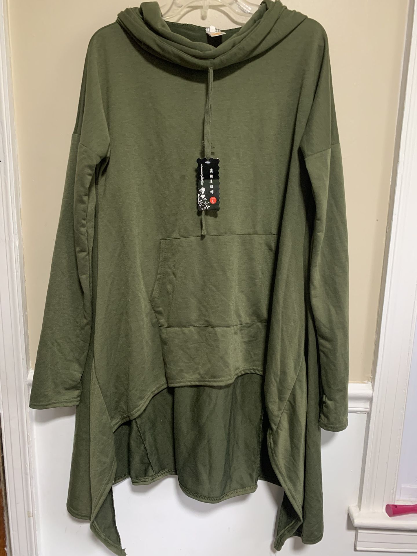 Women's Casual Long Sleeve Cowl Neck Asymmetrical Hem Tunic Tops with Pockets