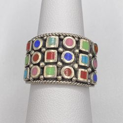 925 Geometric Enamel Ring 