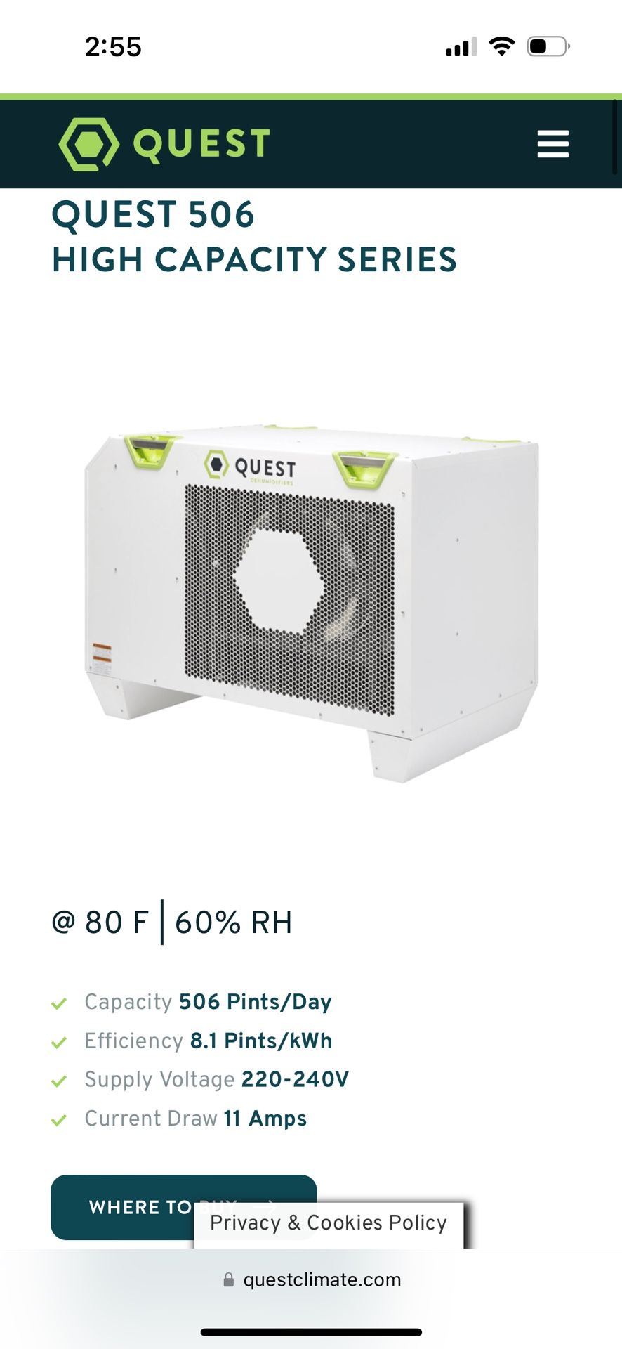 Quest 506 Dehumidifier