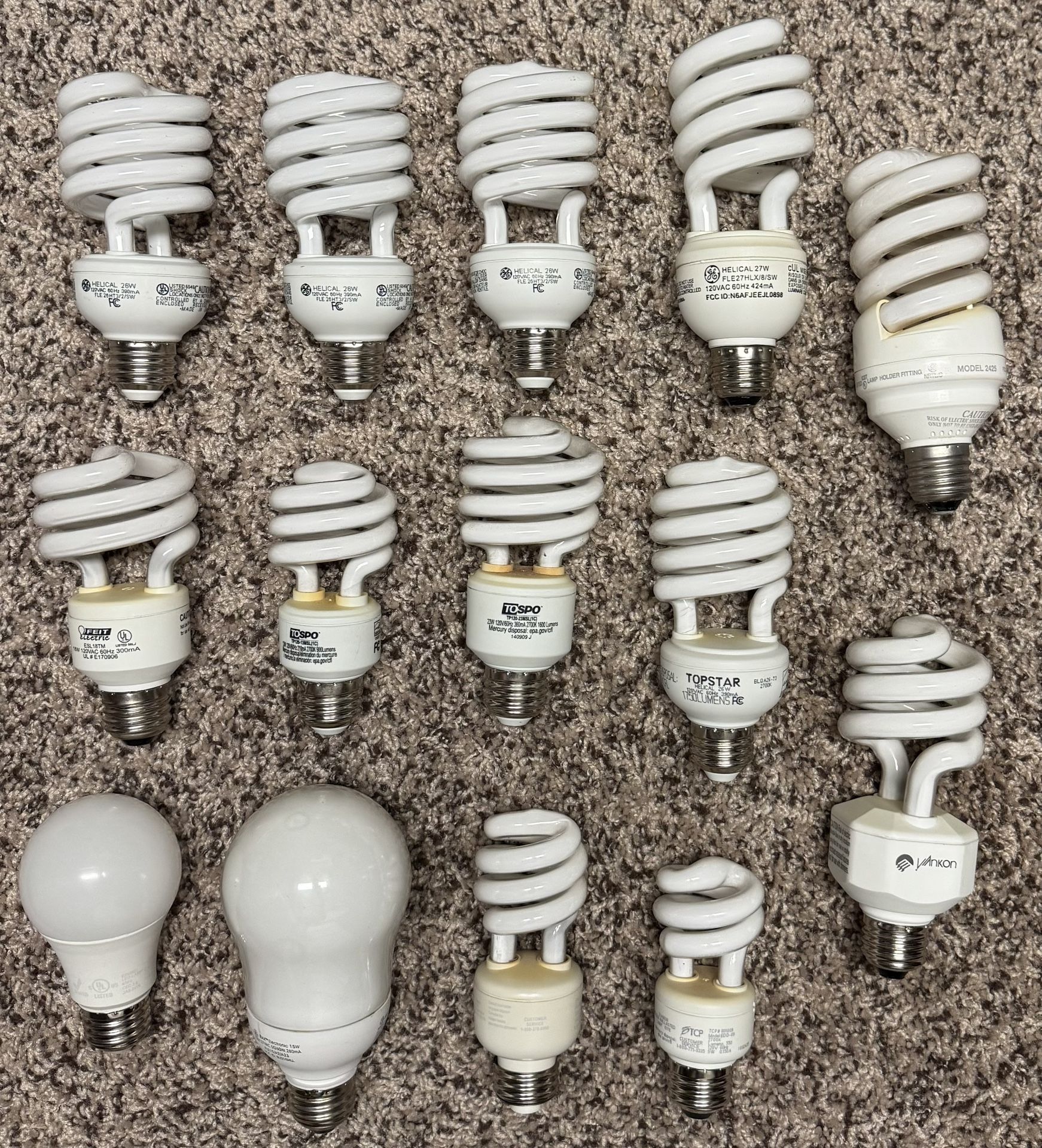 🚨Bargain: 14 LED Light Bulbs / Lamps, Spiral/Round, Various Watt💡