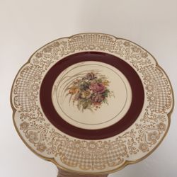Vintage Wedgwood England Ivory Ware Floral Plate – Burgundy & Gold