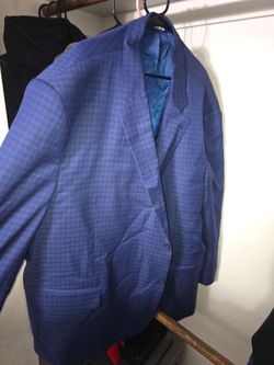 Big and tall Blue Plaid Men's Suit Jacket Blazer