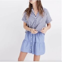 Madewell Blue White Striped Bistro Mini Skirt