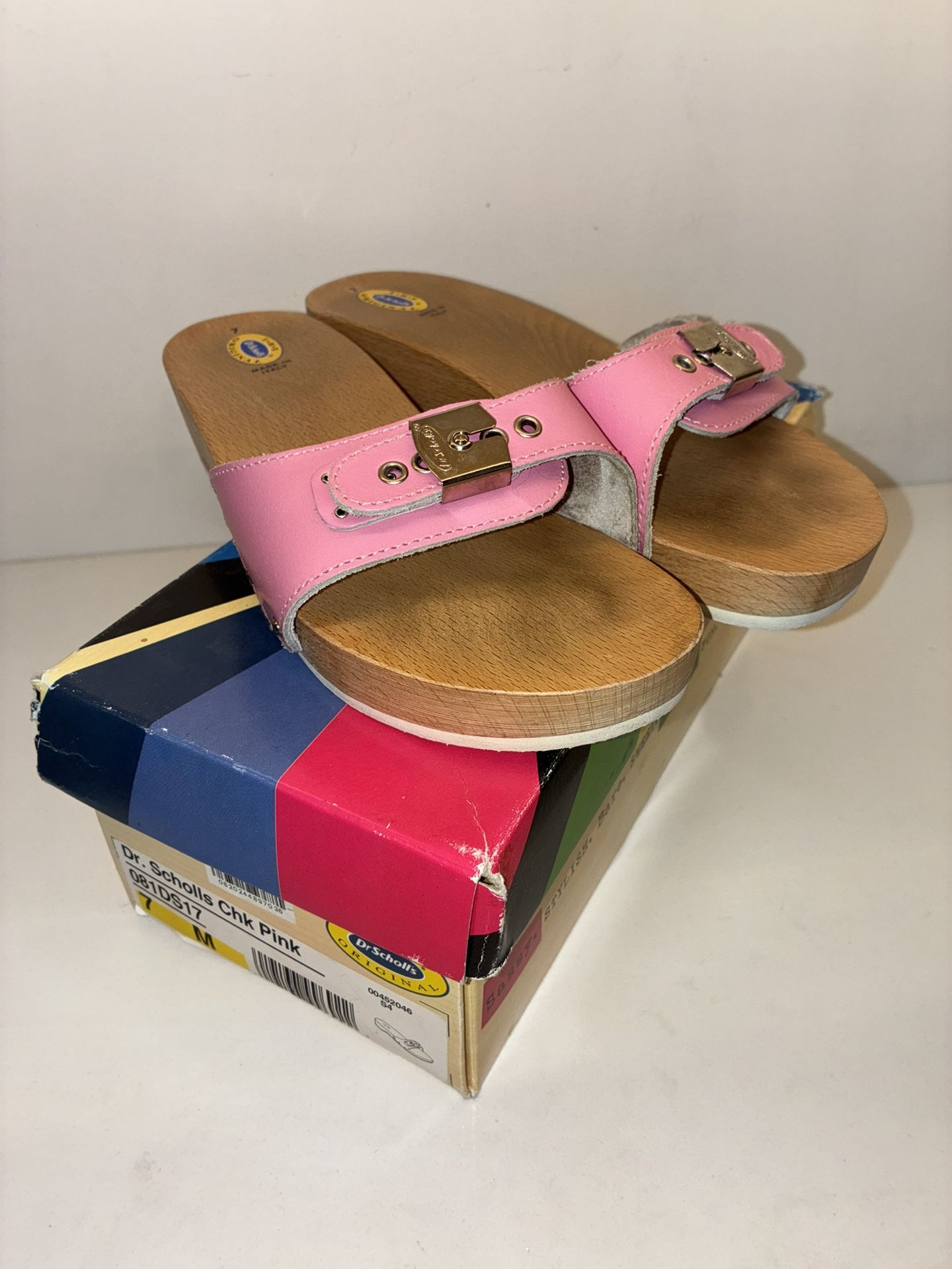 Vintage Dr. Scholls Leather Pink Slides Sandals Size 7