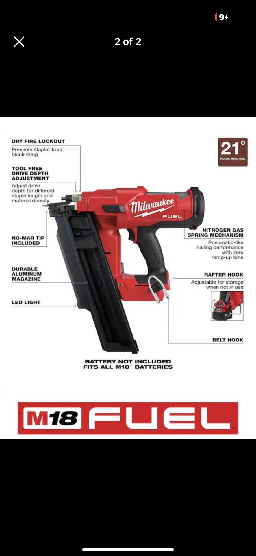 Milwaukee Fuel M18 Framing 21 Degree  