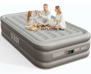 Air Mattress Queen with Built-in Pump 18", Comfortable Self-Inflating Blow up Mattress with High-Speed Pump, Durable Queen Size Air Mattress with Stor