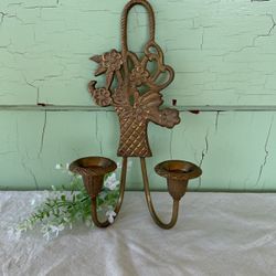 Vintage Brass Double 2 Candlestick Holder Wall Hanging Decor Sconce Made India