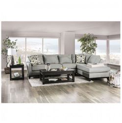 Textured Fabric Sectional in Grey-1413