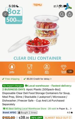 Apsic 8oz Clear Deli Containers 500 Pack
