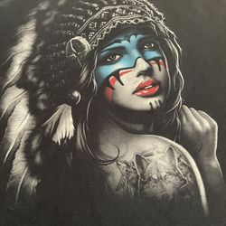 VTG Indian Princess Warrior / Wolf Graphic T Shirt Native American Pride War Paint L/XL no Sz Tag