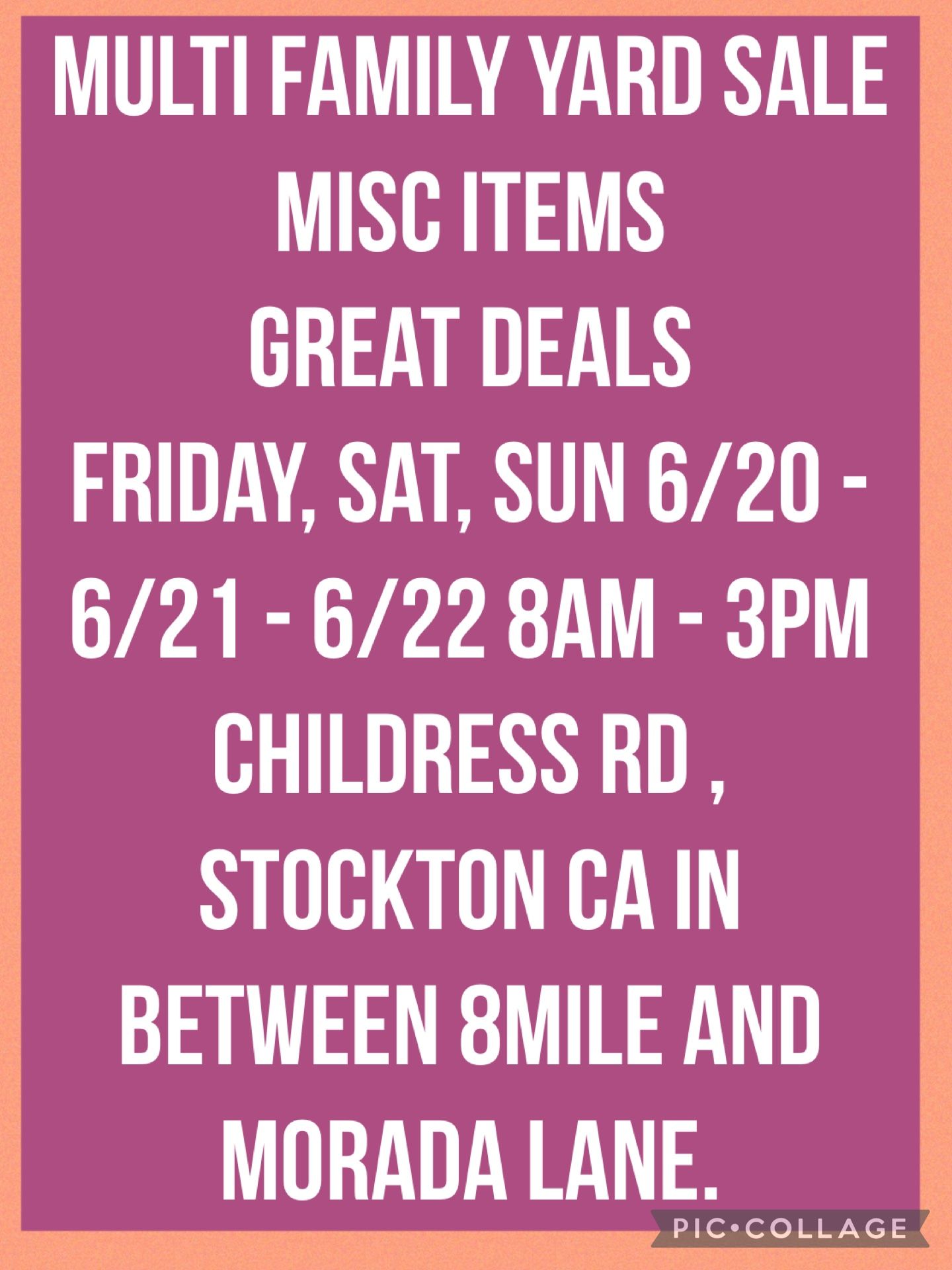 Multi Family Yard Sale 6/20- 6/21 & 6/22 8am-3pm