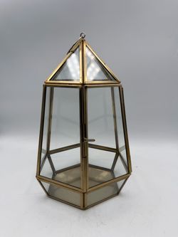 Geometric Glass & Brass Metal Hanging Terrarium Candle Holder
