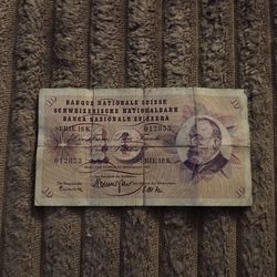 1960, SWITZERLAND 10 FRANC BANKNOTE, CIRCULATED