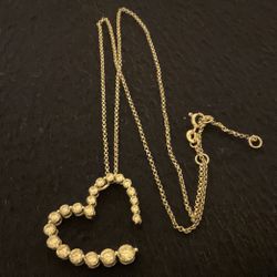 16”-17” Sterling Silver (925) Necklace With Heart Shaped Pendant With Cubic Zirconia 