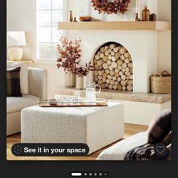 Boucle Upholstered Square Cocktail Ottoman 