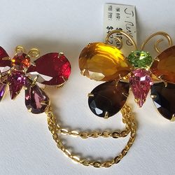 Joan Rivers Multi-color Double Butterfly Brooch w Removable Chain - 2008 NWT NOS!!! 
