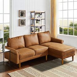 ovios 86.6" L-Shape Sofa Couch with Chaise, Suede Faux Leather Couches with Comfy Cushions, Modern Luxury Deep Seat Cloud Sofas for Living Room, Right