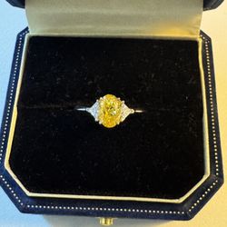 Fancy Vivid Yellow  Lab Diamond Three Stone Ring 