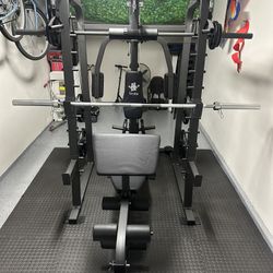 Vesta Fitness Smith Machine 2001 w/Bench Attachment | 230lb Bumpers Weights | 7ft Olympic Bar | Fitness | Gym Equipment | FREE DELIVERY🚚 