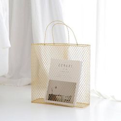 Gold Modern Metal Magazine Rack With Handle For Bedroom In Metal