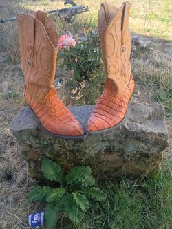 Caiman Leather Cowboy Boots Orange