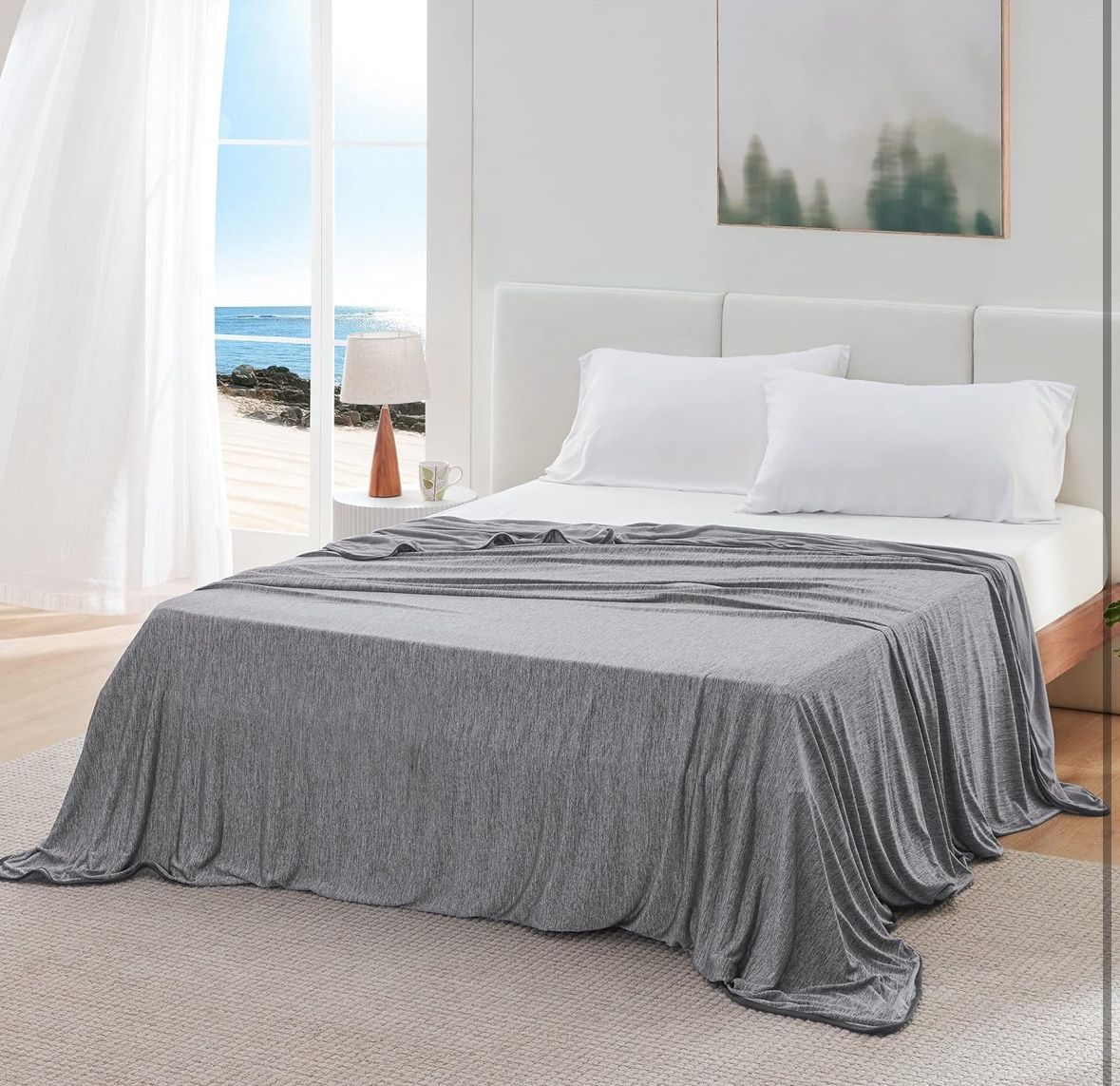 Cooling Blanket King Size for Hot Sleepers - Summer Blanket King Size Cold Bed Cool Arc-Chill Thin Ice Cooled Grey Bedding with Rayon Derived from Bam