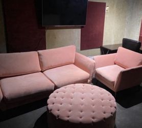 Modern Pink Sofa Set w/ Ottoman