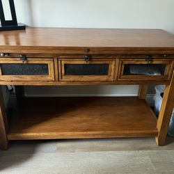 Wooden Flip Top Console Table with Glass Drawers