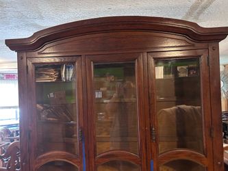 Vintage American of Martinsville Oak China Cabinet / Hutch (2-Piece)